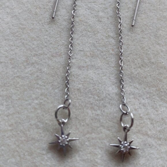 Handmade Silver North Star Threader Earrings - Picture 3 of 3